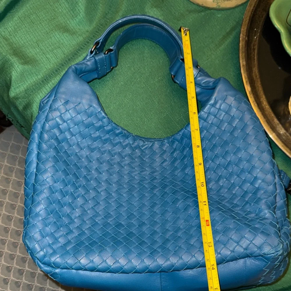 Bottega Veneta Intrecciato Blue Campana Woven Leather Hobo Bag Tote Purse